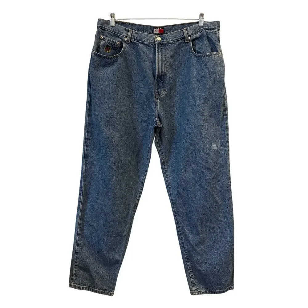 VTG Tommy Hilfiger Men’s Relaxed Fit Straight Leg Jeans 90s Y2K Light Wash, 38